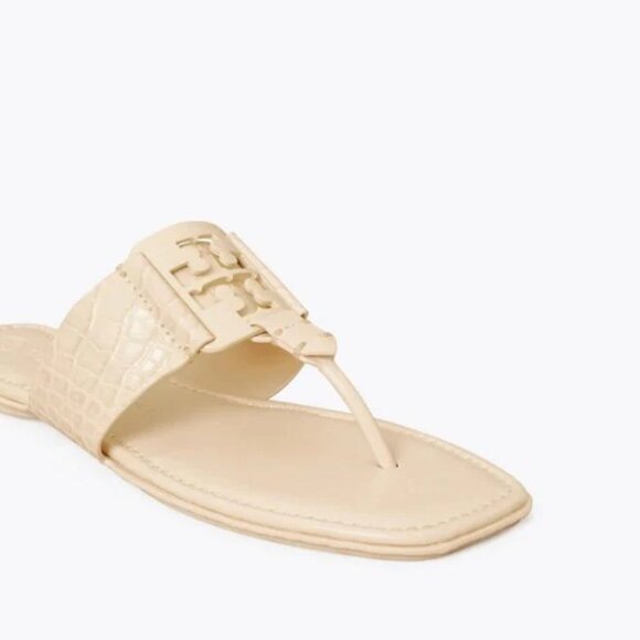 Tory Burch CROC EMBOSSED Georgia Sandal New Cream MANY SIZES - Picture 5 of 6